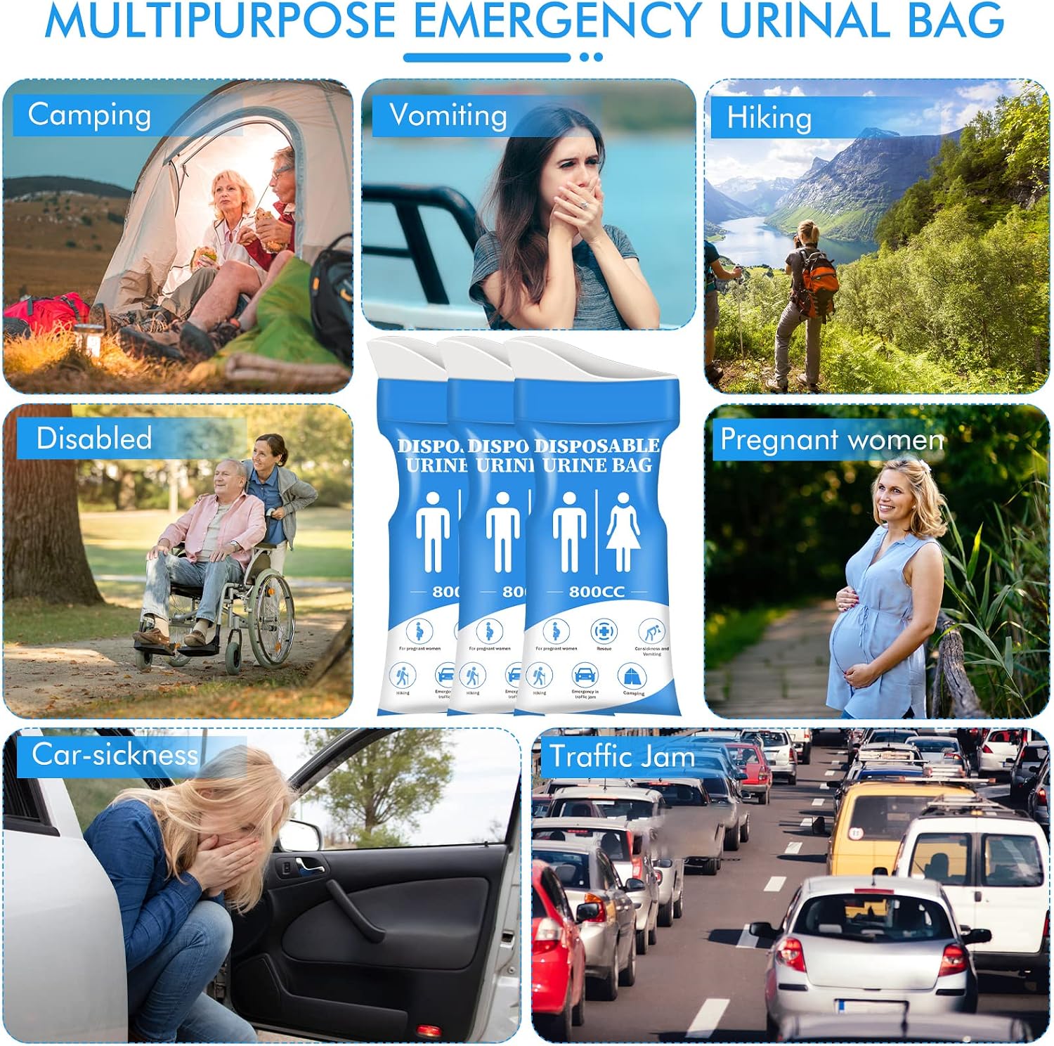 DIBBATU Disposable Urine Bags for Women/Men, 12/24Pack for Travel, Camping, Car Trip