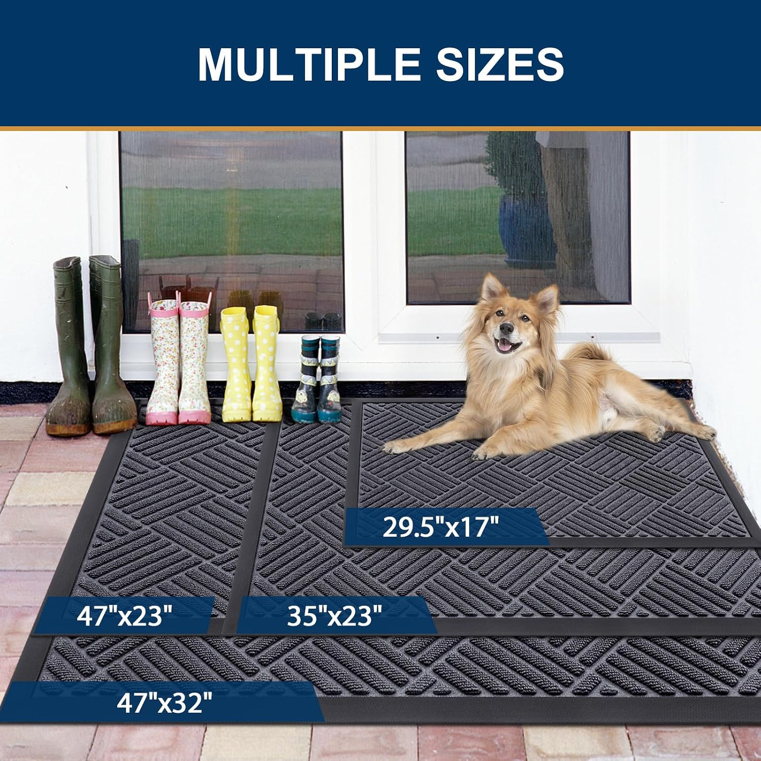 Smiry Front Door Mat Outside Entrance, Natural Rubber Doormat, 29.5x17 Inch