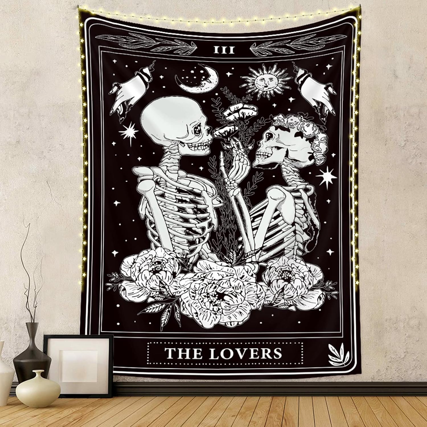Naykow Skull Tapestries Black and White Skeleton Gothic Grunge Dark Witchy Wall Hanging Decor Tapestry for Bedroom Aesthetic Alt Room (60x80 inches vertical)