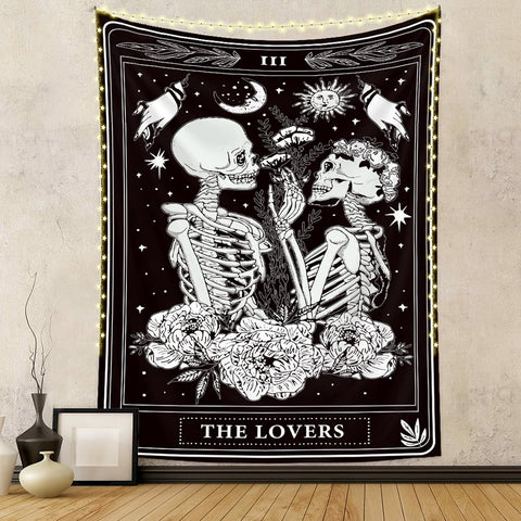 Naykow Skull Tapestries Black and White Skeleton Gothic Grunge Dark Witchy Wall Hanging Decor Tapestry for Bedroom Aesthetic Alt Room (60x80 inches vertical)