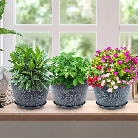 Quarut Flower Pots for Outdoor,Plastic Plant Pots with Drainage Hole & Tray