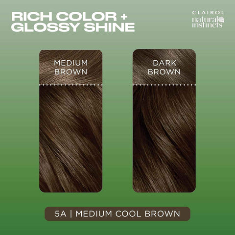 Clairol Natural Instincts Demi-Permanent Hair Dye, 5A Medium Cool Brown | Ammonia‑Free, Vegan Hair Color with Coconut Oil & Aloe Vera | Pack of 3
