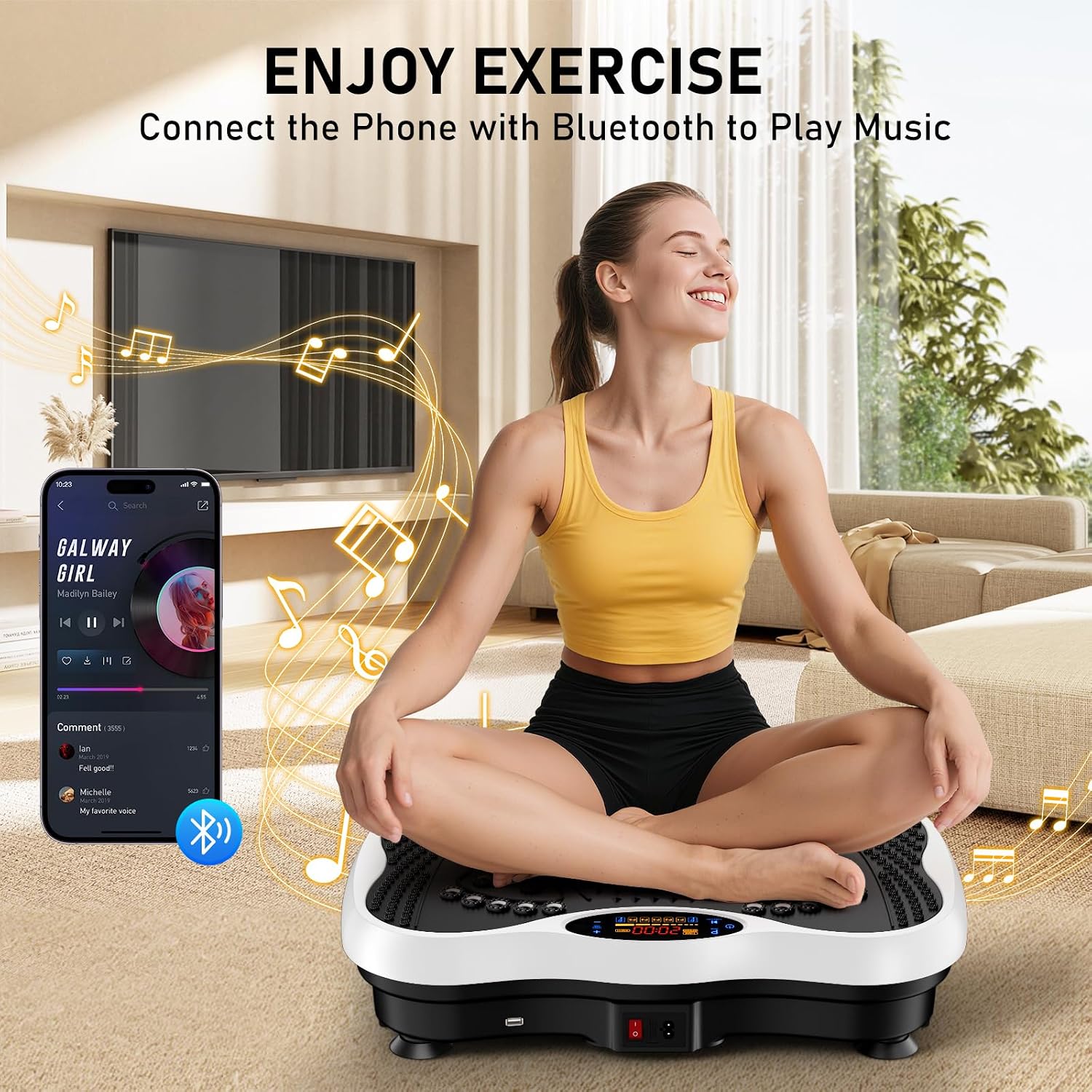 Vibration Plate Exercise Machine, 130 Levels Full Body Workout Vibrating Plate for Lymphatic Drainage Weight Loss, 450 Lbs Capacity Shake Platform with Bluetooth for Women Men