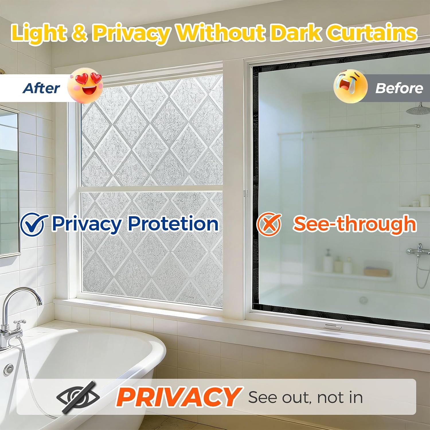 OHTMERU Window Privacy Film Decorative for Front Door, Bathroom Static Cling Stained Glass Sticker Opaque Heat Control UV Blocking Non-Adhesive for Home Windows 17.5 X 78.7 inches Argyle