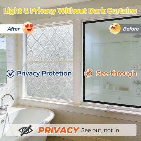 OHTMERU Window Privacy Film Decorative for Front Door, Bathroom Static Cling Stained Glass Sticker Opaque Heat Control UV Blocking Non-Adhesive for Home Windows 17.5 X 78.7 inches Argyle