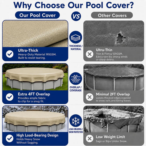 [Ultra-Thick] 24FT Pool Covers for Above Ground Pools, Easy Install Remove