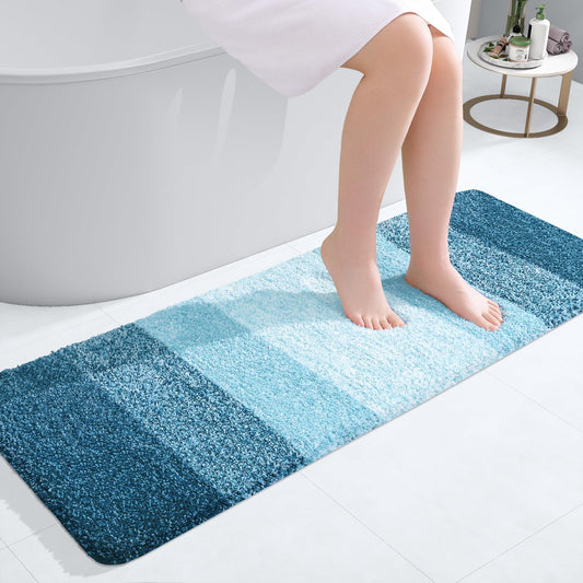 OLANLY Bathroom Rug Mat 47x17, Extra Soft and Absorbent Microfiber Bath Rugs, Non-Slip Plush Shaggy Bath Carpet, Machine Wash Dry, Bath Mats for Bathroom Floor, Tub and Shower, Peacock Blue