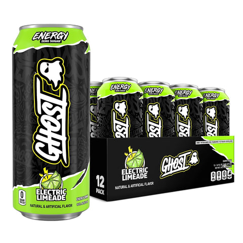 GHOST Energy Drink, Zero Sugars, 12-Pack, Electric Limeade, 16oz