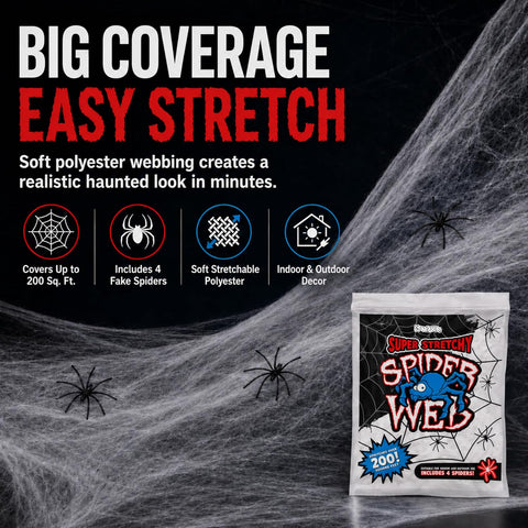 Kangaroo 200 sq. Ft Fake Spider Webs with 4 Fake Spiders for Decorations