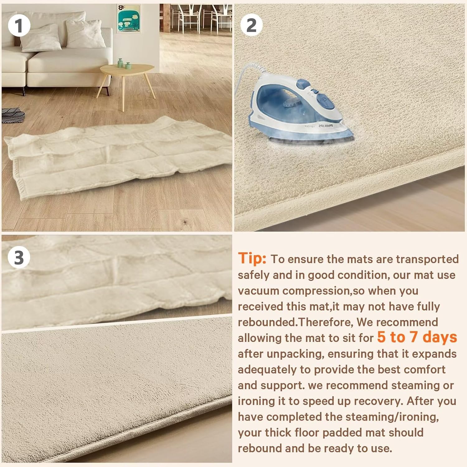 Baby Play Mat for Floor,Tummy Time Area Rug 47x47 Playpen Muscle Mat Beige