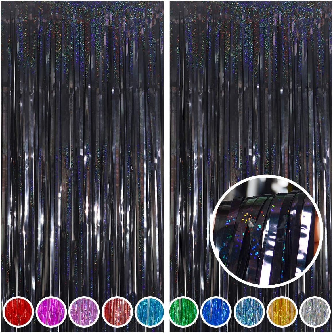 Melsan Black Foil Curtain Backdrop for Birthday Decorations, 2 Pack