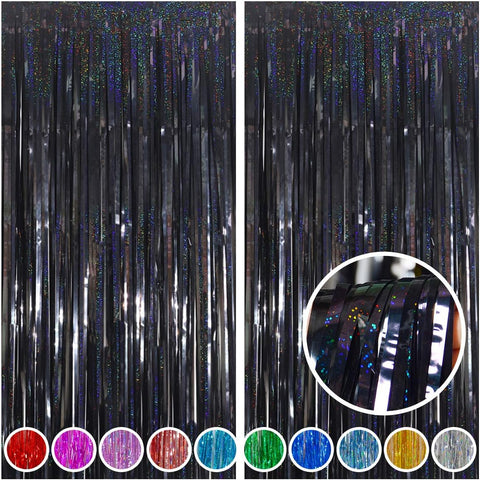 Melsan Black Foil Curtain Backdrop for Birthday Decorations, 2 Pack