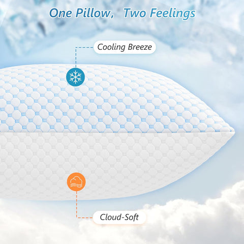UYWO Cooling Memory Foam Pillows Queen Size Set of 2, Blue