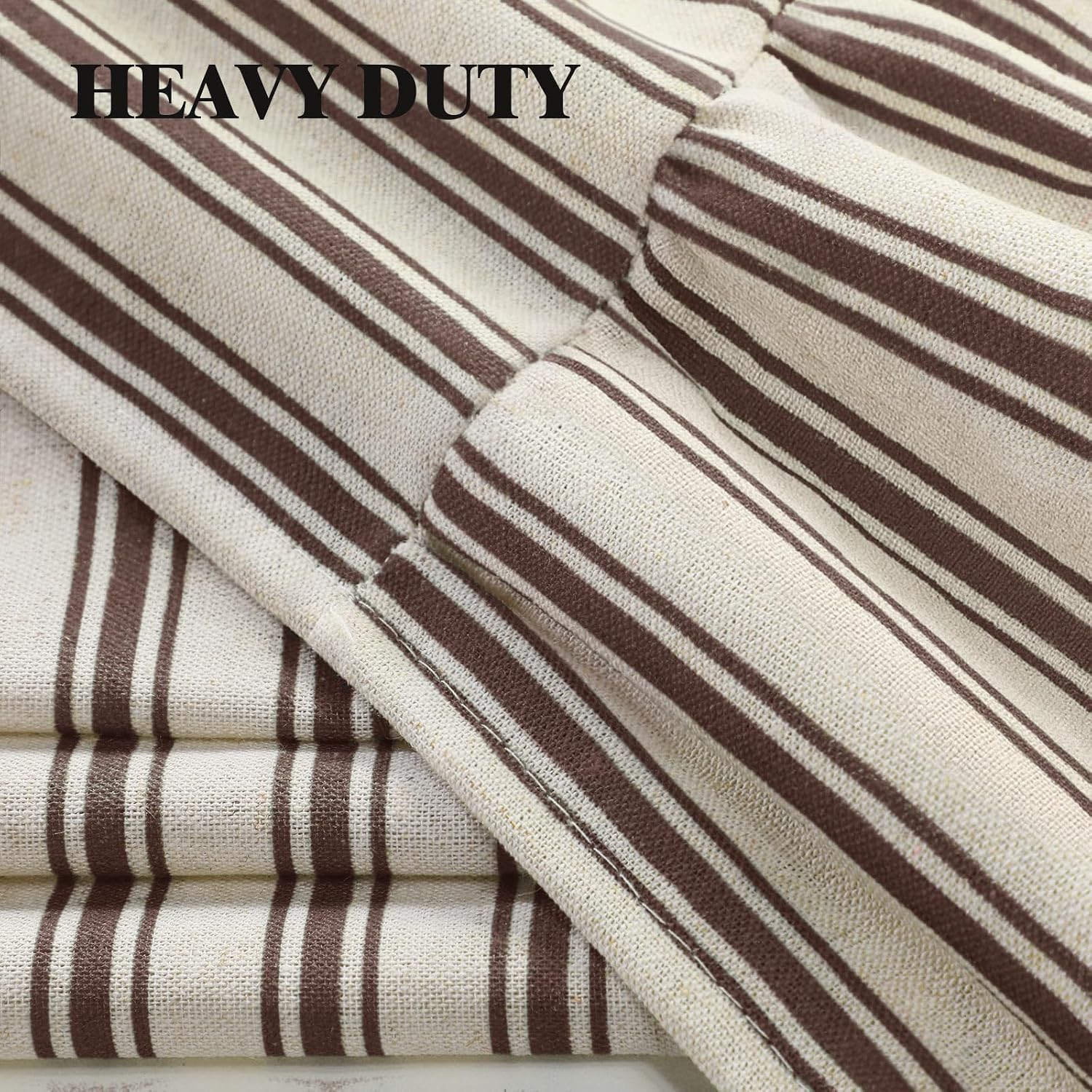Farmhouse Shower Curtain Ruffle Linen Cream-Brown Stripe 72"W x 78"L
