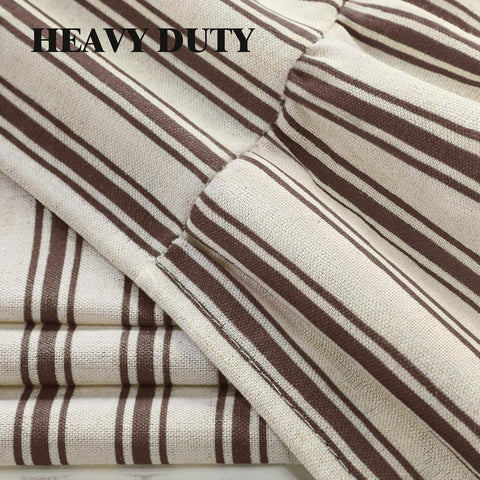 Farmhouse Shower Curtain Ruffle Linen Cream-Brown Stripe 72"W x 78"L
