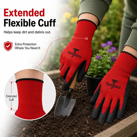 4 Pairs Red garden gloves work gloves with grip working gloves,Breathable latex dipped gloves,Suitable for garden weeding, construction, outdoor, warehouse handling, etc.