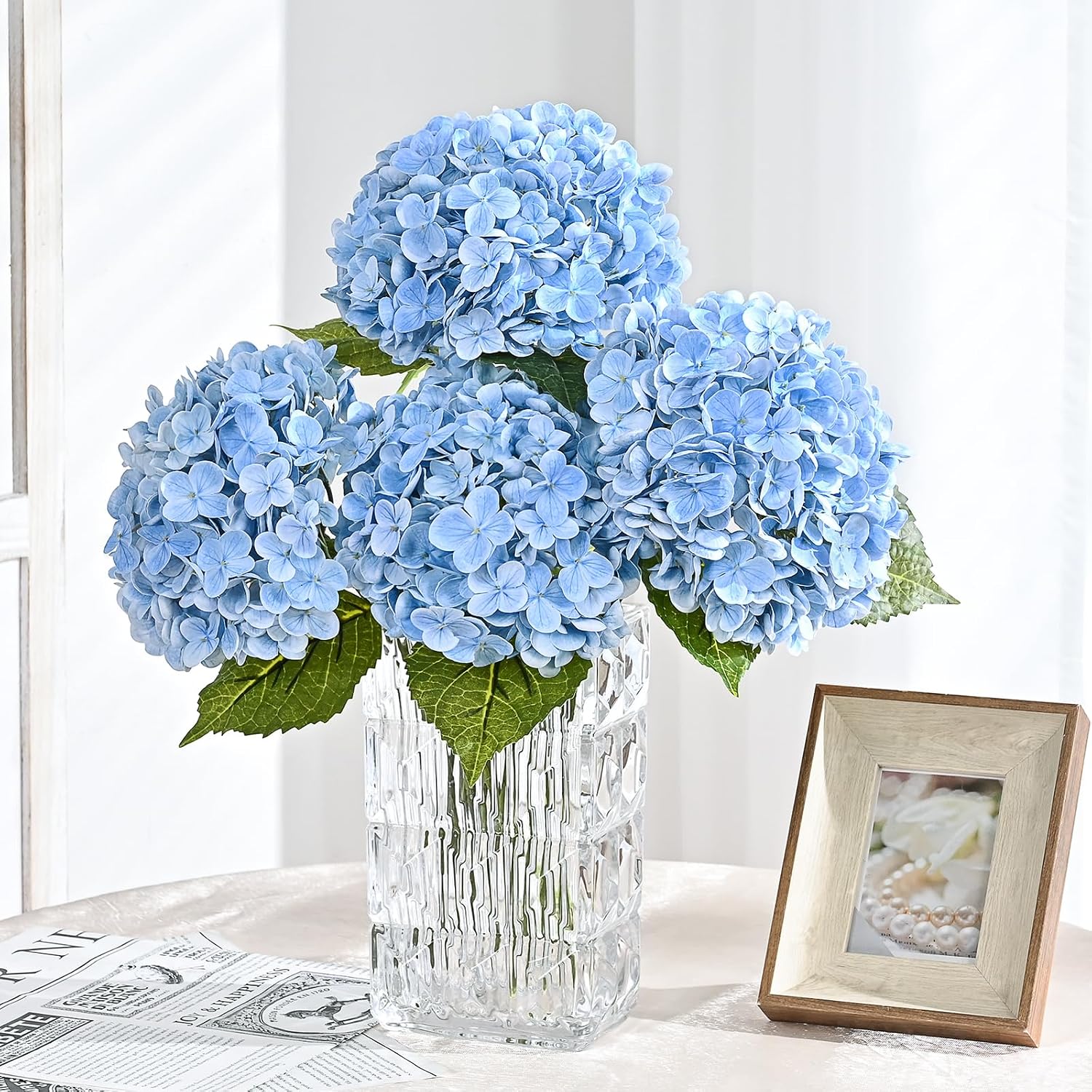 2Pcs 21in Hydrangea Artificial Flowers, Latex Real Touch Hydrangeas (Blue)