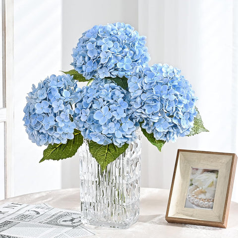 2Pcs 21in Hydrangea Artificial Flowers, Latex Real Touch Hydrangeas (Blue)