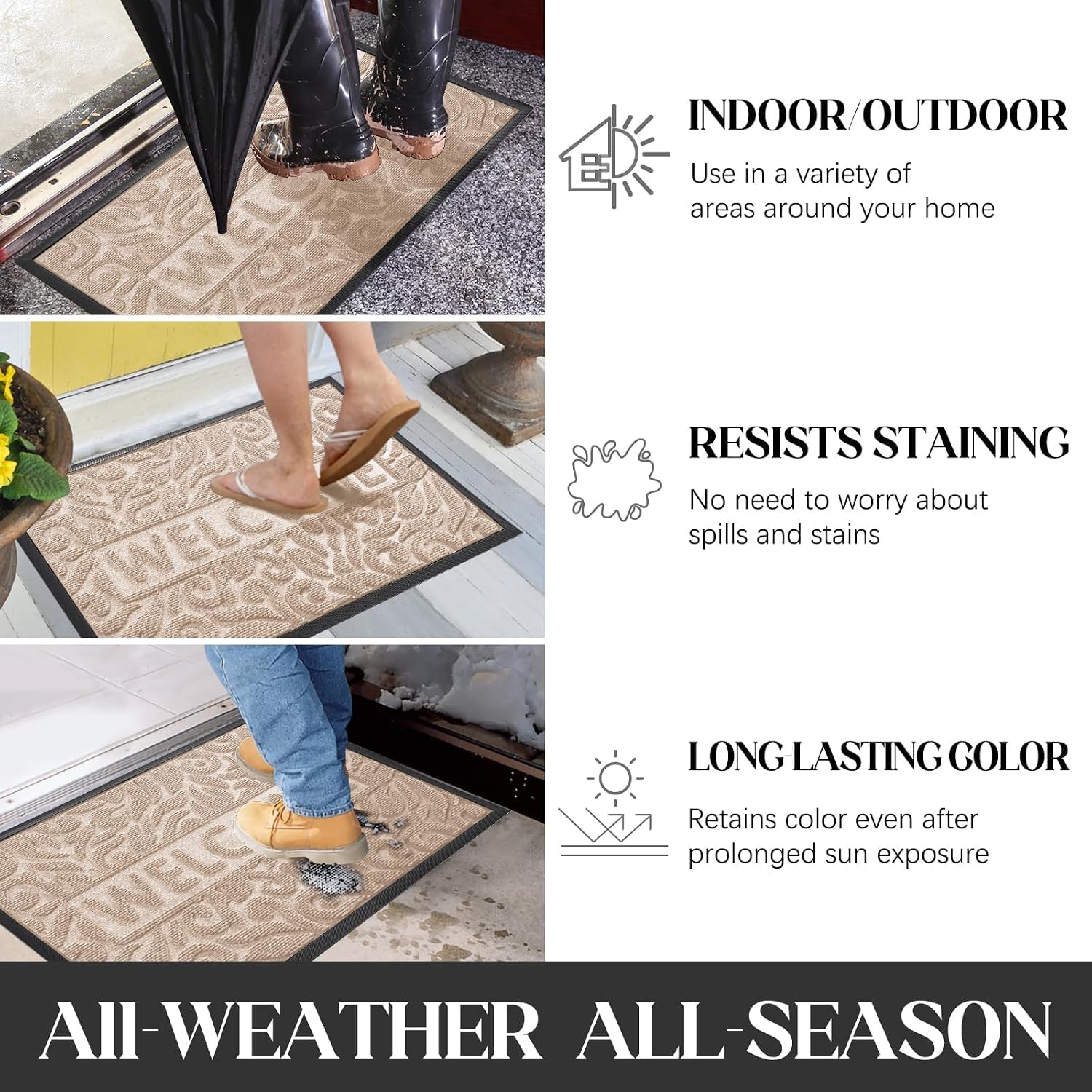 Yimobra Large Welcome Mat 60x36, Waterproof Non-Slip Outdoor Mats for Front Door Outside Entrance, Low-Profile Entryway Mat Indoor for Garage Patio, Beige