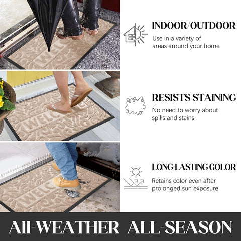Yimobra Large Welcome Mat 60x36, Waterproof Non-Slip Outdoor Mats for Front Door Outside Entrance, Low-Profile Entryway Mat Indoor for Garage Patio, Beige