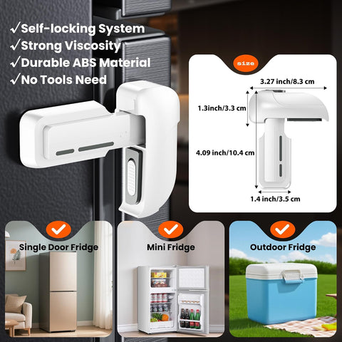 2 Pack Fridge Locks, Refrigerator Door Lock for Kids Baby Safety, Durable ABS Child Proof Freezer Latch to Keep Door Closed, Easy Install Child Lock for Fridge, No Tools Need or Drill