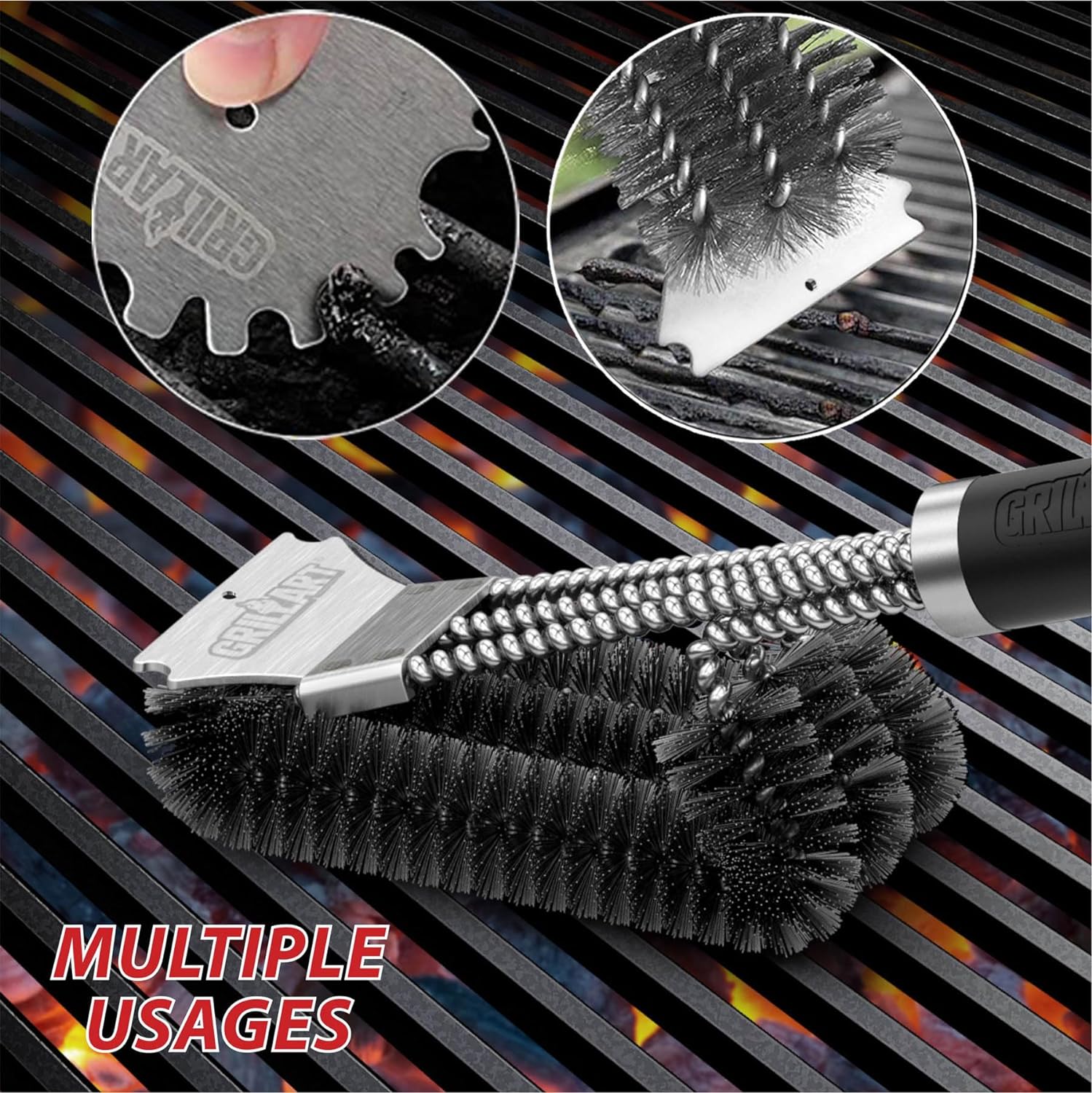 GRILLART Grill Brush and Universal Fit Scrapers, 18" BBQ Wire Cleaning Kit