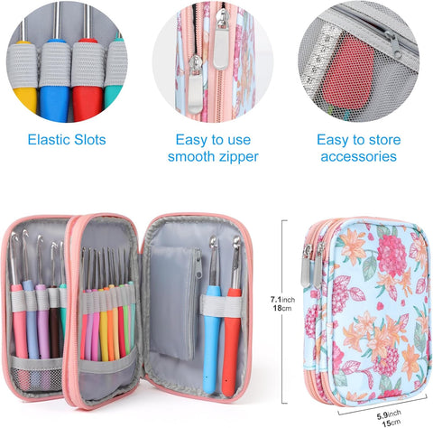 Vodiye 21 Sizes Ergonomic Crochet Hooks Set 0.5–10.0mm with Case, Soft Grip Crochet Needles for Crocheting Comfort