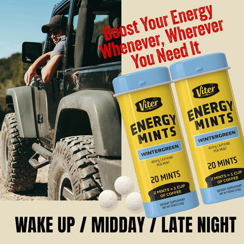 Viter Energy Caffeine Mints 40mg, Sugar Free, Wintergreen, 20ct, 6 Pack