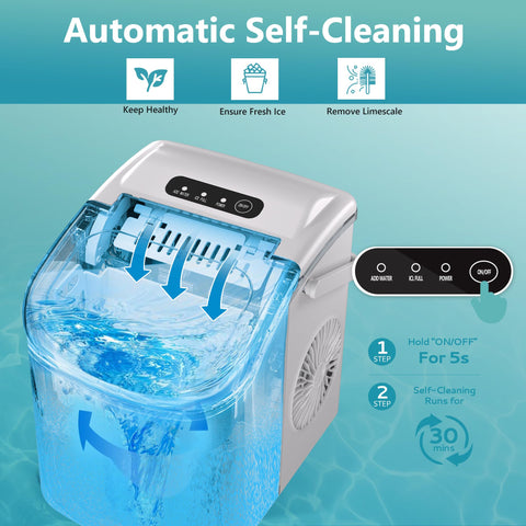 EUHOMY Countertop Ice Maker Machine with Handle, 26lbs Per Day, 9 Ice Cubes Ready in 6 Mins, Auto-Cleaning Portable Ice Maker with Basket and Scoop, for Home/Kitchen/Camping/RV (White)
