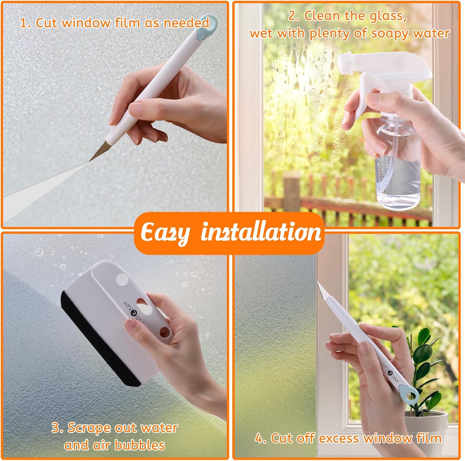 HTVRONT Window Privacy Film Kit - 4 Pcs Tint Kit for Home Glass & Windows