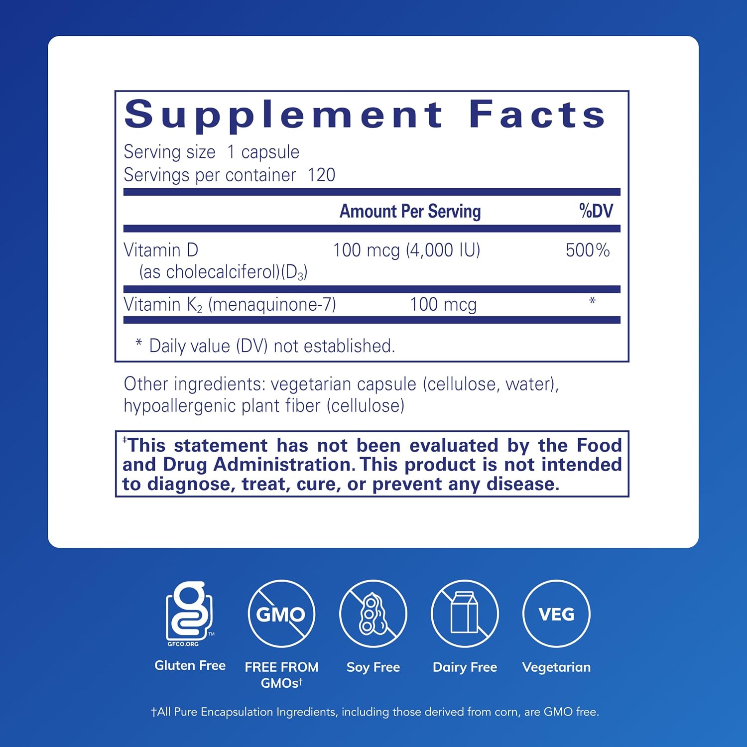 Pure Encapsulations Vitamin D3 & K2, 120 Capsules