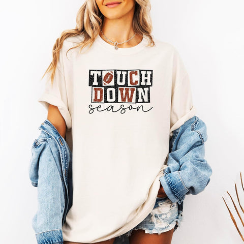 Touchdown Season Shirt for Women and Teens Cute Girly Checkered Fall Football Oversized Tee
