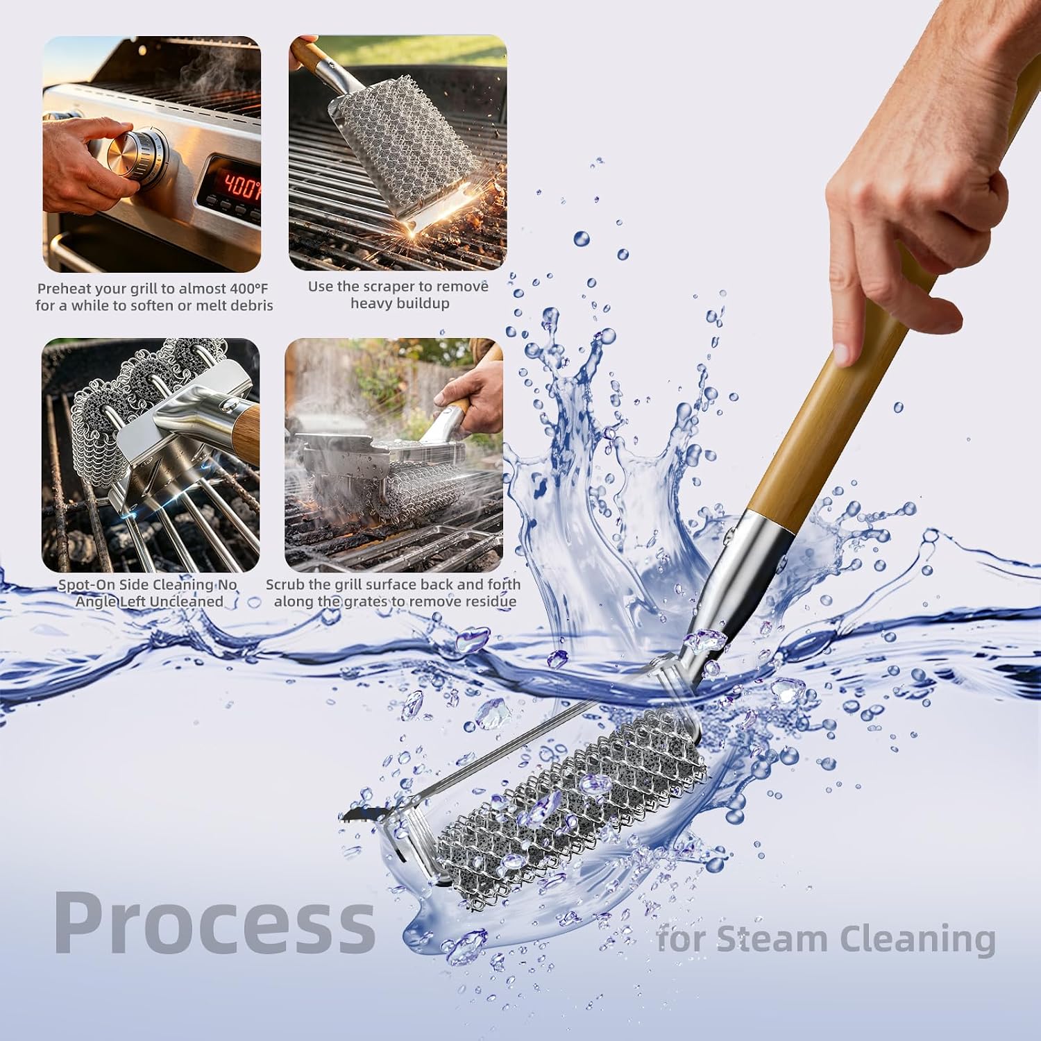 Grill Brush Bristle Free with Scraper, Stainless Steel BBQ Grill Brush
