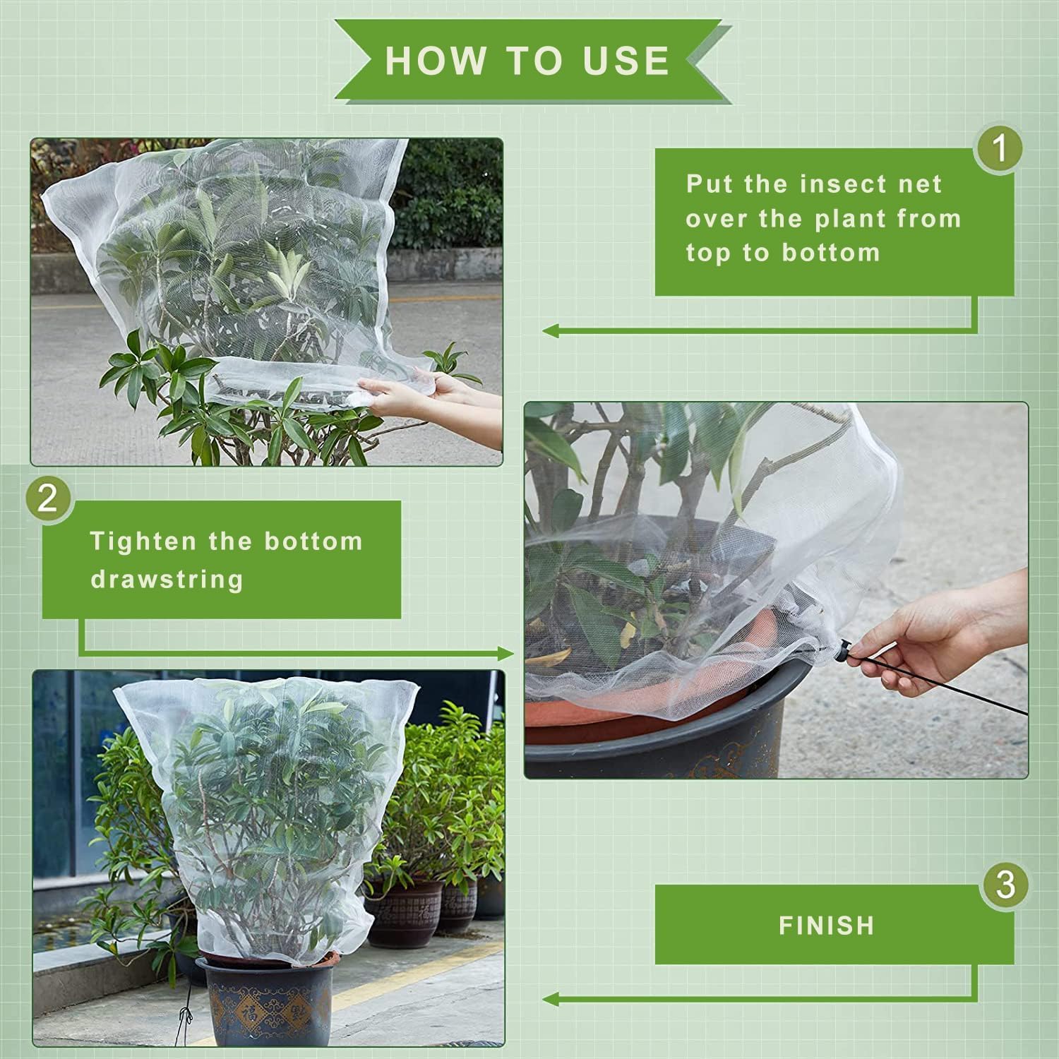 Drawstring Blueberry Netting for Bushes (2 Pack 3.28×2.62FT) - Easy Install Reusable Garden Netting, Protective Mesh for Fruit Trees & Tomato Plants, Blocks Birds, Squirrels & Insects