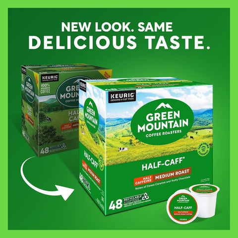 Green Mountain Coffee Roasters Half Caff, Single-Serve Keurig K-Cup Pods, Medium Roast Coffee Pods, 48 Count