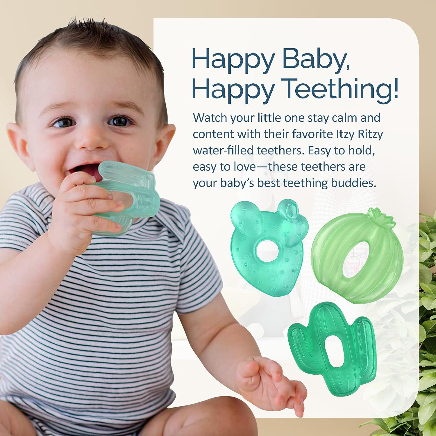 Itzy Ritzy Water-Filled Teethers for Teething Relief, Set of 3 Green Cactus