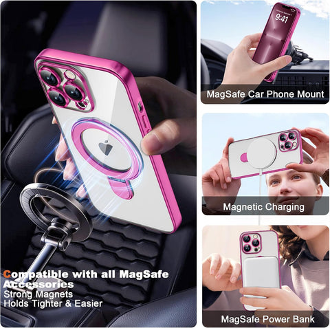 Plating Clear Case for iPhone 14 Pro Max with Stand 6.7", Rose