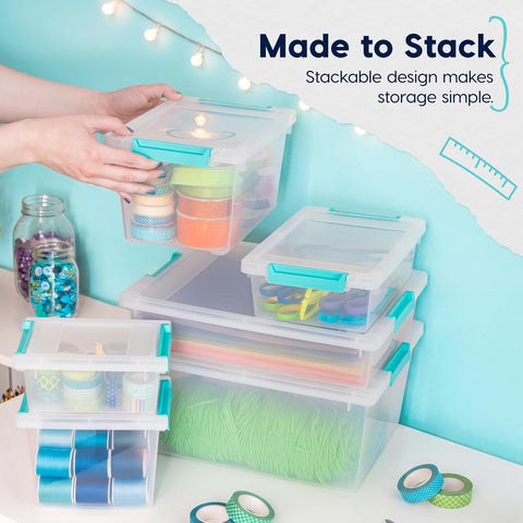 IRIS USA Storage Bins with Lids |Made in USA| 6 Qt - (4-Pack) - Clear