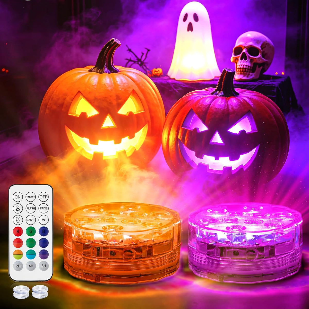 BITIWEND Pumpkin Lights, Submersible LED Lights Battery Operated (2 Pack)