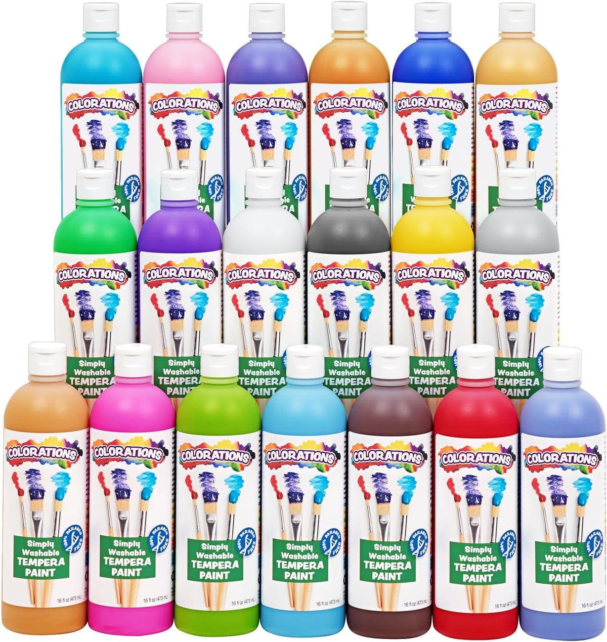 Colorations Paraben-Free Washable Tempera Paint Set, 19 Colors, Non-Toxic