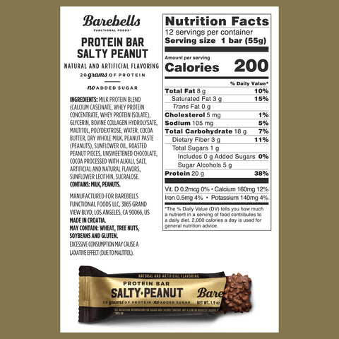 Barebells Protein Bars Salty Peanut - 12 Count, 1.94oz Bars with 20g of High Protein - Chocolate Protein Bar with 1g of Total Sugars - Perfect on The Go Protein Snack & Breakfast Bar