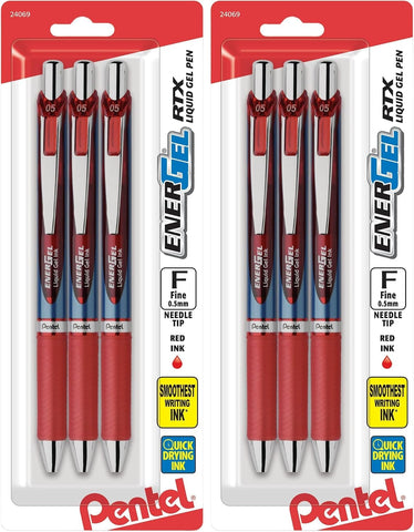Pentel EnerGel RTX Retractable Liquid Gel Pen, (0.5mm), Fine Line, Needle Tip, Black Ink, Pack of 3 (BLN75BP3A)