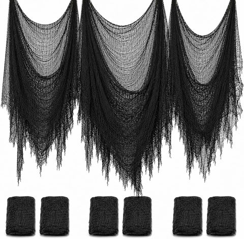 6 Pack Black Halloween Creepy Cloth, 30 x 72 Inch - Yobbai