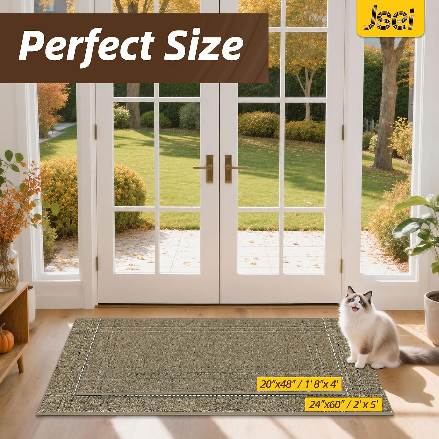 JSEI Door Mat for Entrance 20"x48", Dirt Trapper Doormat, Beige