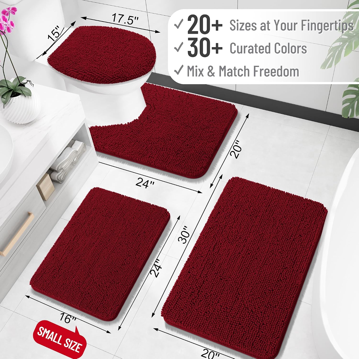 OLANLY Small Bathroom Rugs 30x18, Extra Soft Absorbent Chenille Bath Rugs