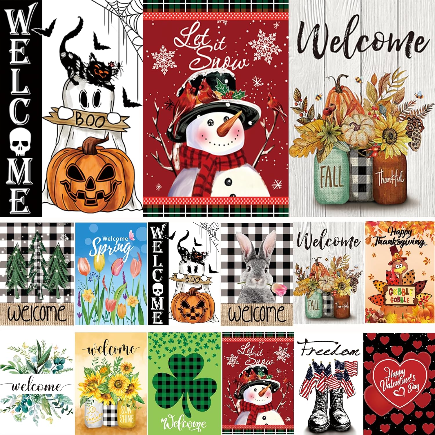 Seasonal Garden Flags Set of 12, Double Sided 12 x 18 Inch Yard Flags