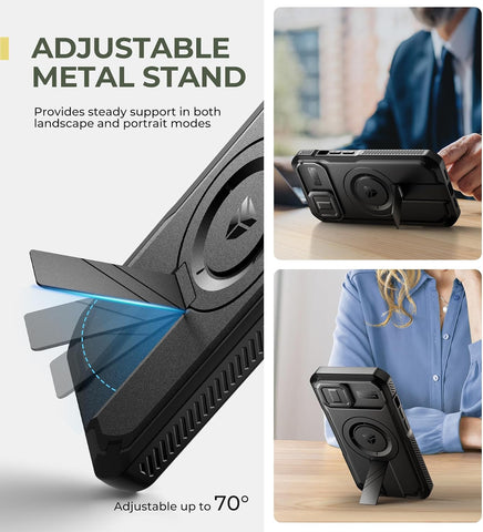 Dexnor for iPhone 15 Case with Slide Camera Cover & Adjustable Kickstand & Built-in Screen Protector, Magnetic Rugged Shockproof Bumper Cases Heavy-Duty Magnetic Protective Cover,Black