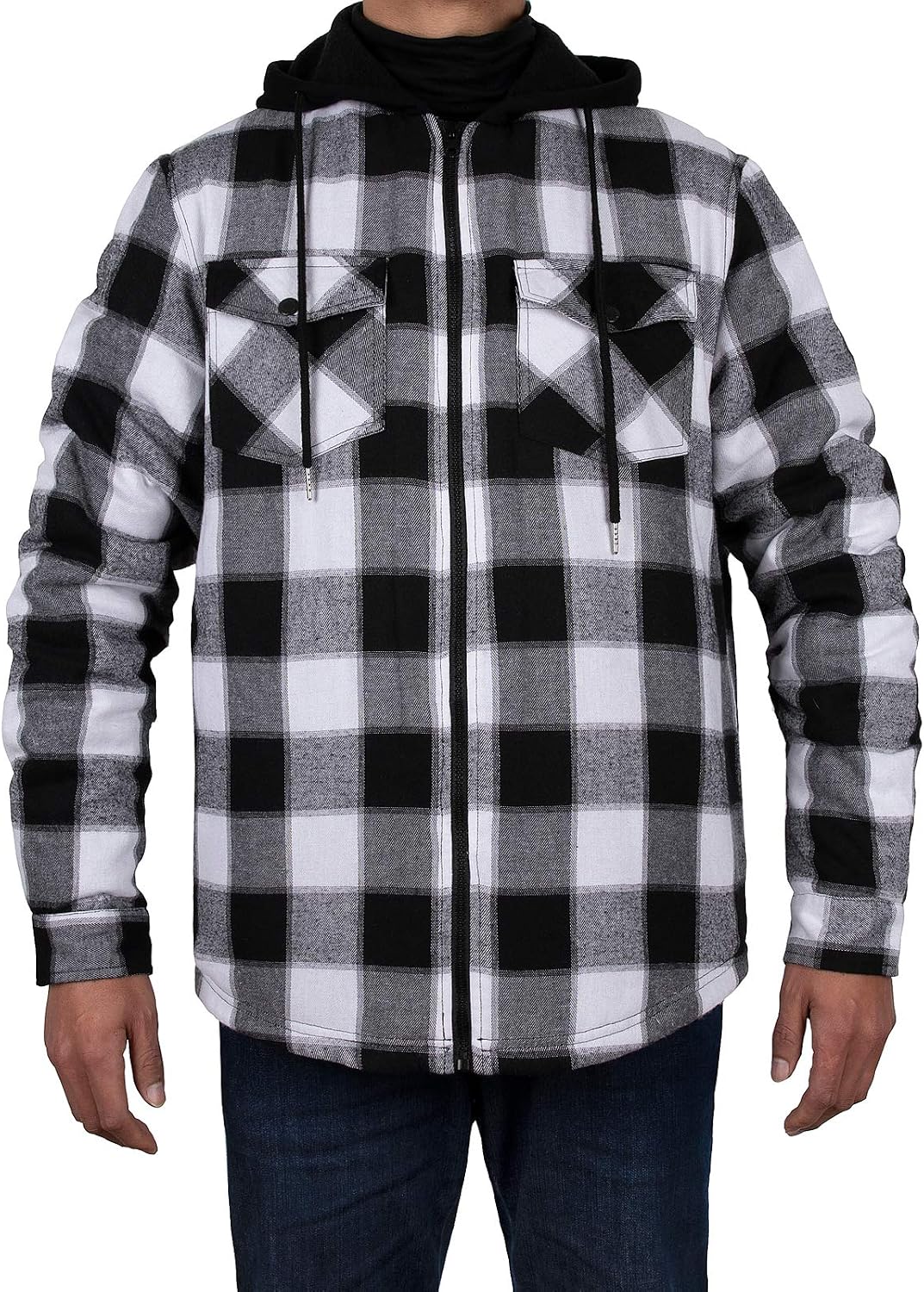 ZENTHACE Men's Sherpa Lined Full Zip Hooded Plaid Shirt Jacket