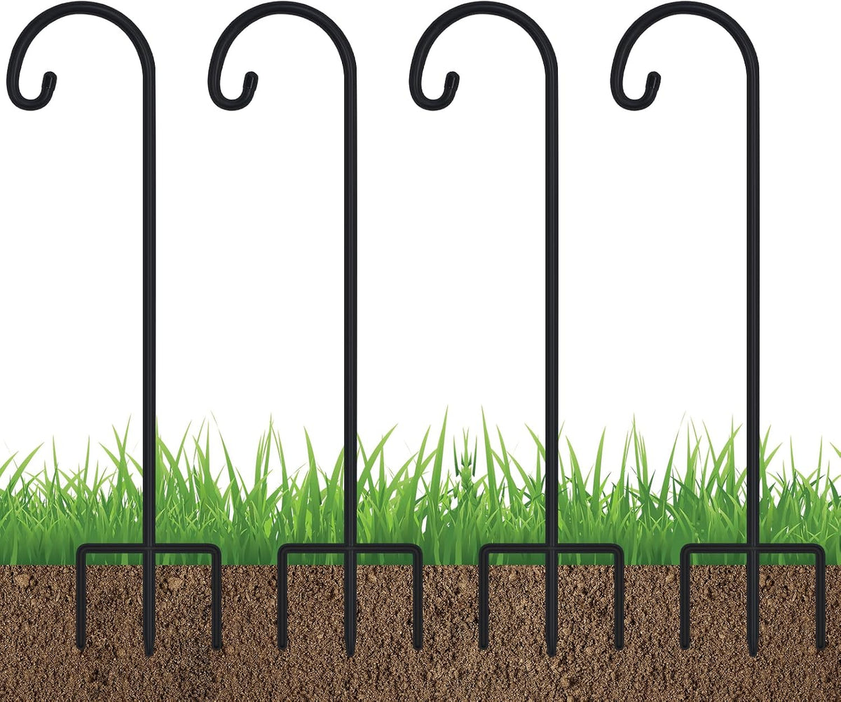 FEED GARDEN 32" Small Shepherd Hooks for Outdoor, Adjustable Decorative Garden Hooks for Solar Lanterns, Hanging Plants, Wind Chimes & Garden Decor, 4 Pack