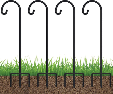 FEED GARDEN 32" Small Shepherd Hooks for Outdoor, Adjustable Decorative Garden Hooks for Solar Lanterns, Hanging Plants, Wind Chimes & Garden Decor, 4 Pack